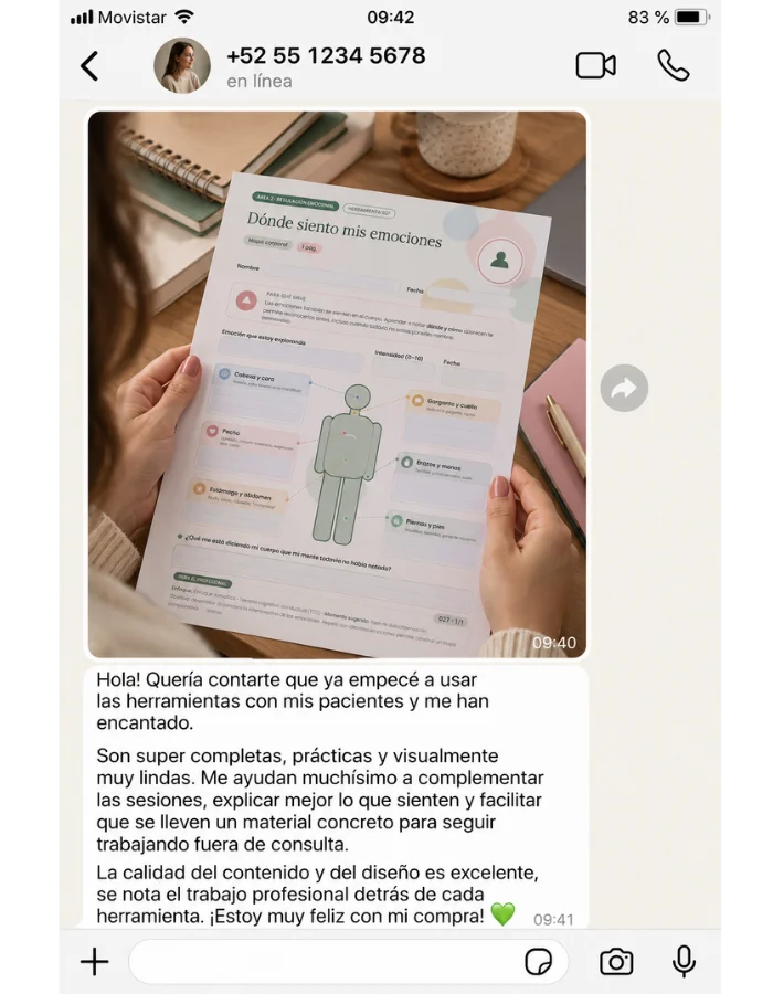 Testimonio 2 de una profesional sobre +300 Herramientas para psicólogos