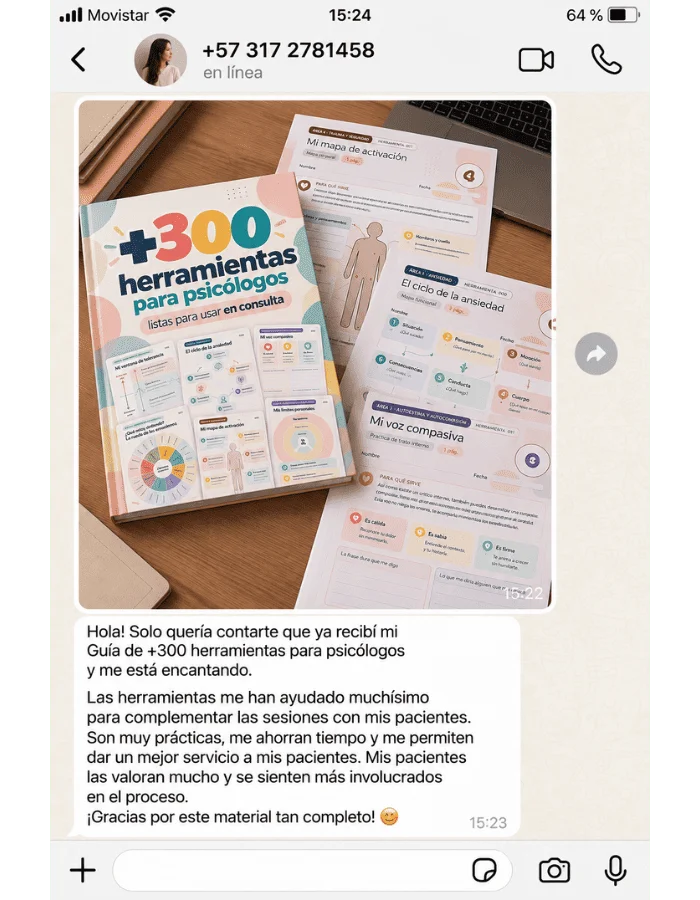 Testimonio 1 de una profesional sobre +300 Herramientas para psicólogos