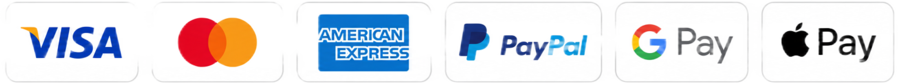 Métodos de pago: Visa, Mastercard, American Express, PayPal, Google Pay y Apple Pay